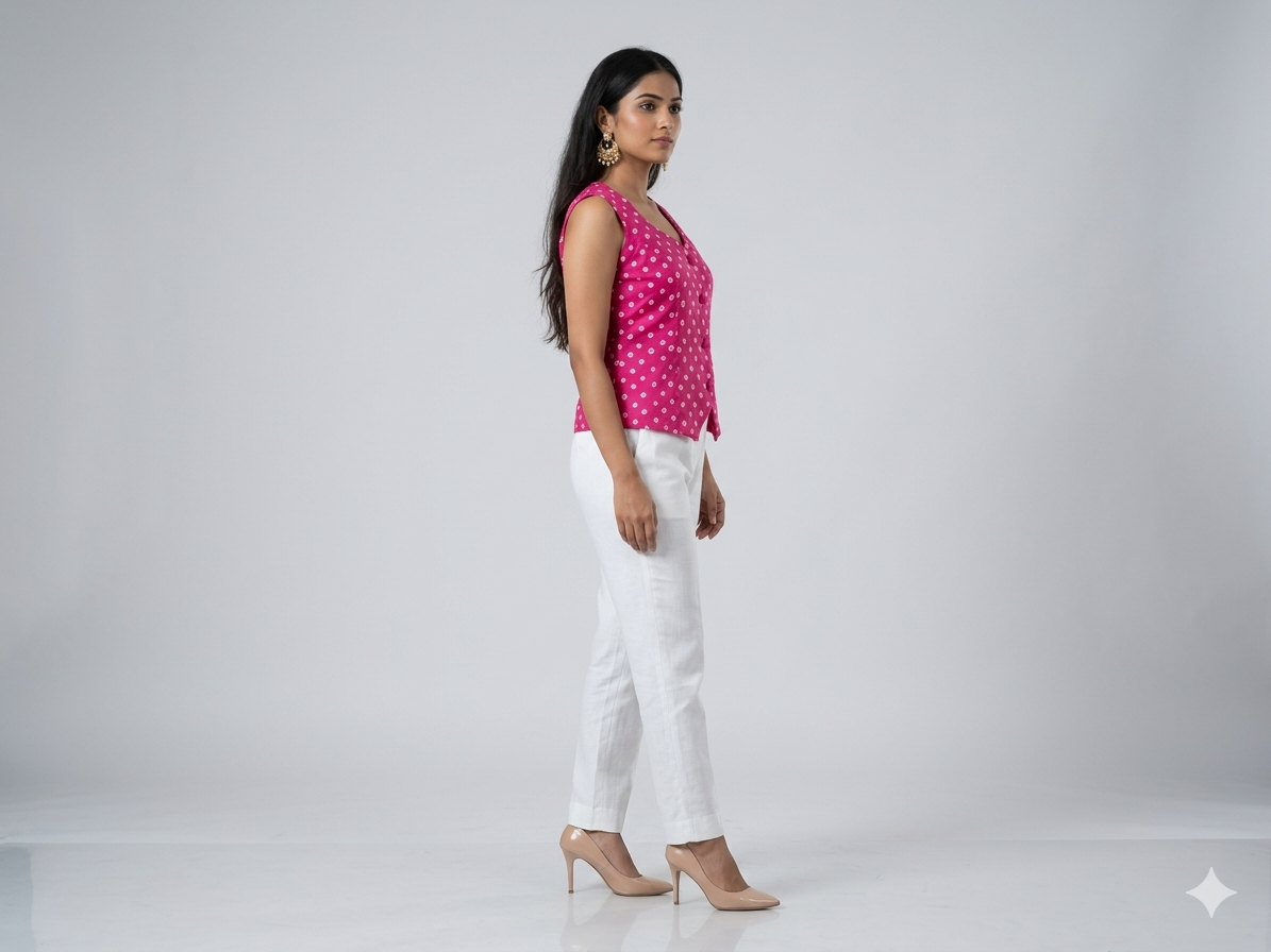 Pink Modal Silk Bandhej Waistcoat