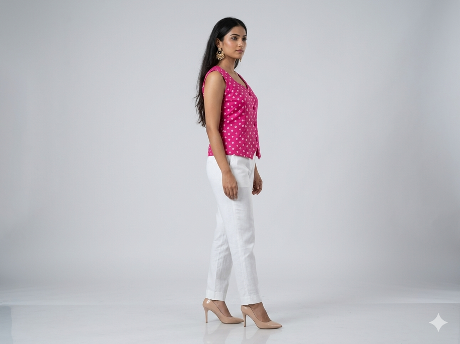 Pink Modal Silk Bandhej Waistcoat
