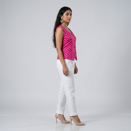 Pink Modal Silk Bandhej Waistcoat