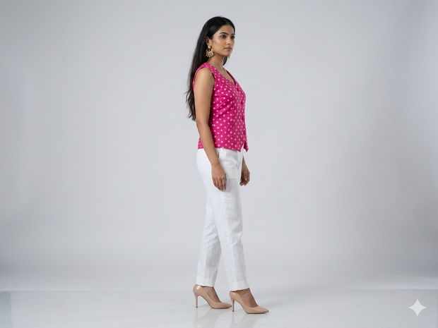 Pink Modal Silk Bandhej Waistcoat