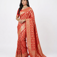 Red Golden Floral Silk Zari Saree