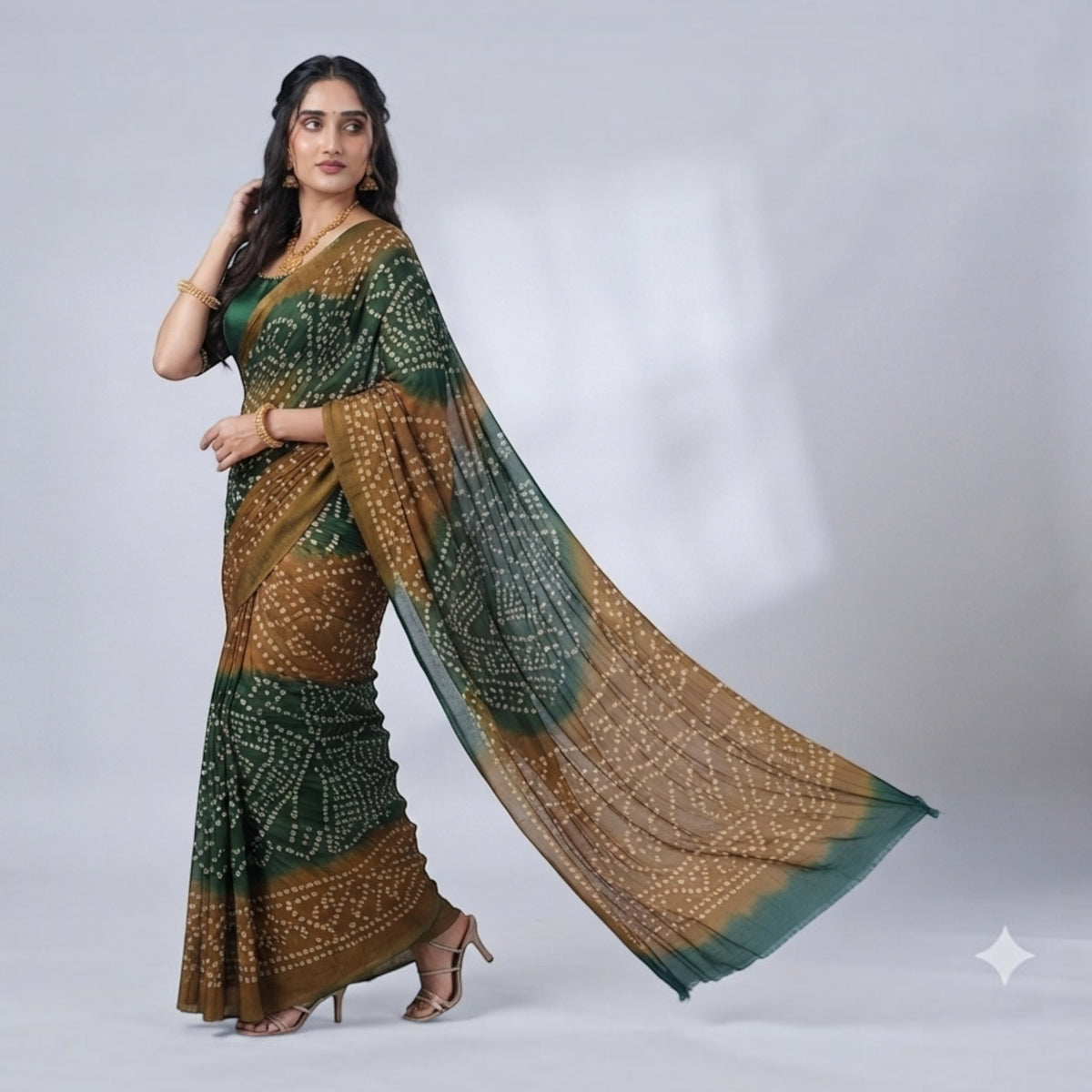 Green Bandhej Cotton Saree