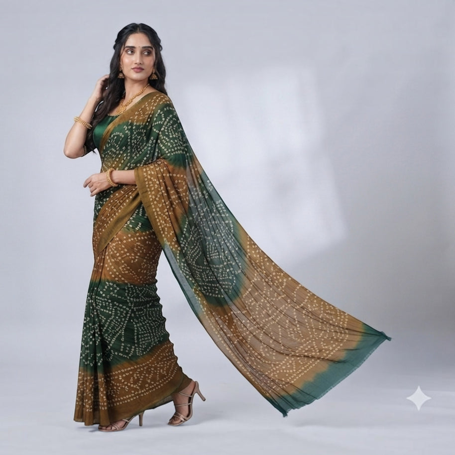 Green Bandhej Cotton Saree