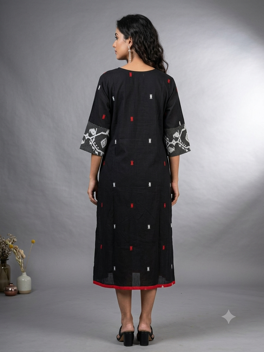 Black White Jamdani Cotton Dress