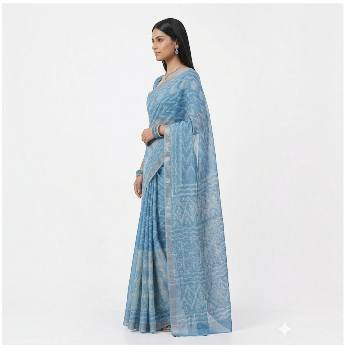 Blue Leaf Handblock Kota Cotton Saree