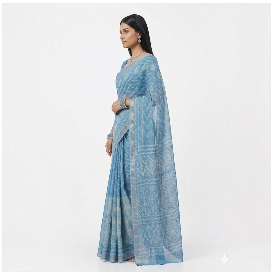Blue Leaf Handblock Kota Cotton Saree