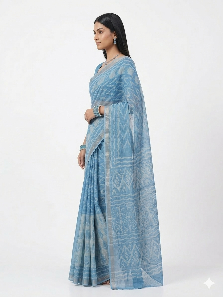 Blue Leaf Handblock Kota Cotton Saree