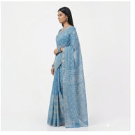 Blue Leaf Handblock Kota Cotton Saree