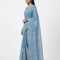 Blue Leaf Handblock Kota Cotton Saree