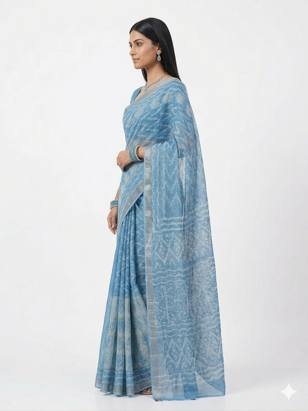 Blue Leaf Handblock Kota Cotton Saree