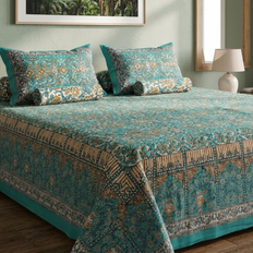 Blue Musturd Handblock Print Double Bedsheet