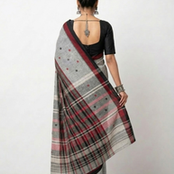 Grey Black Stripe Handwoven Cotton Saree