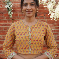 Orange Handblock Cotton Blouse