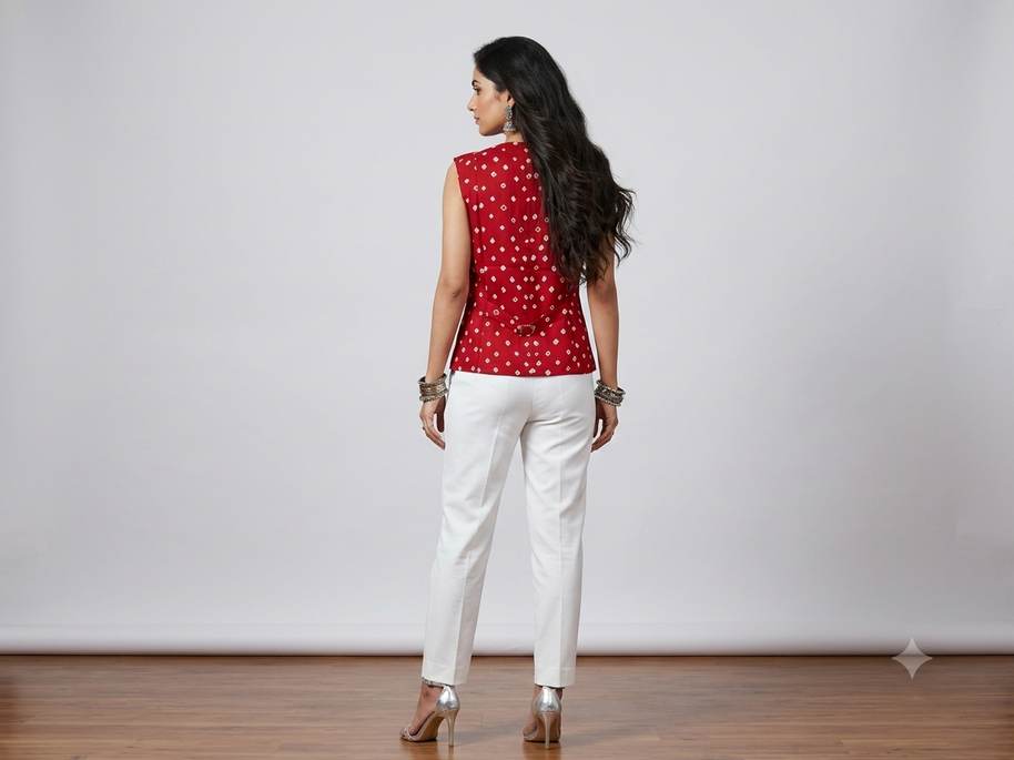 Maroon Silk Bandhej Waistcoat