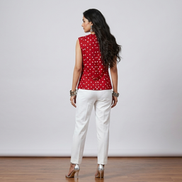 Maroon Silk Bandhej Waistcoat