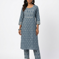 Blue Handblock Cotton Kurta & Pant