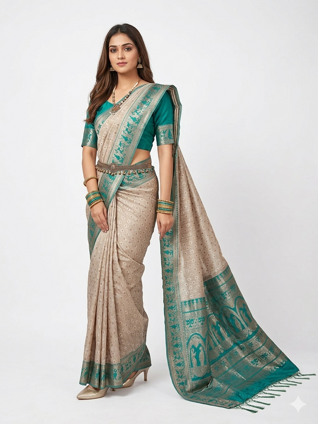 Green Golden Zari Work Silk Saree