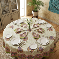 Handblock Print Cotton 8 Seater Round Table Cover