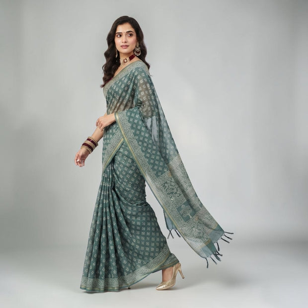 Aarvi Handblock Chanderi Silk Saree