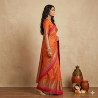 Orange Maroon Plain Silk Saree