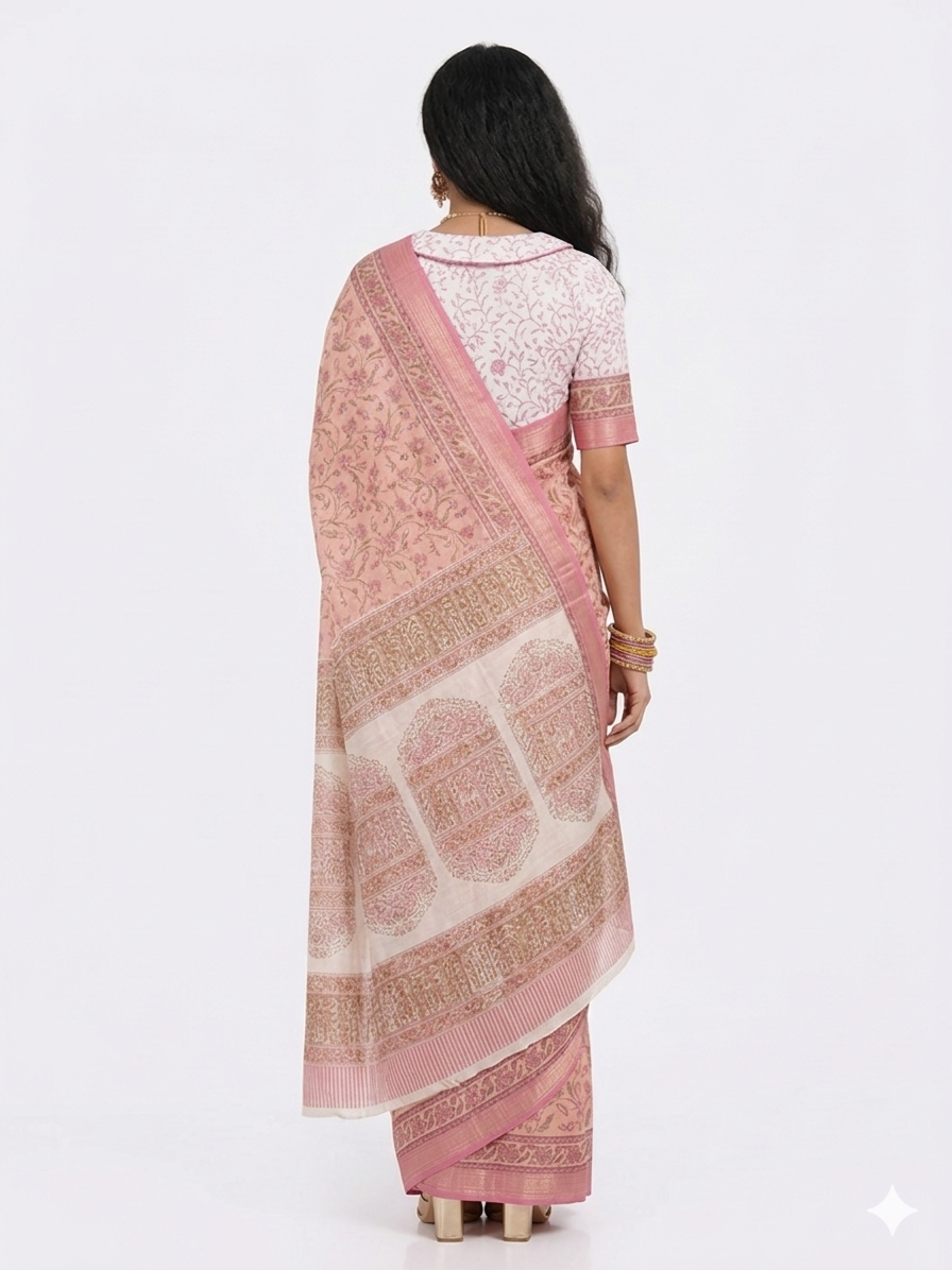 Light Peach Maheswari Silk Saree