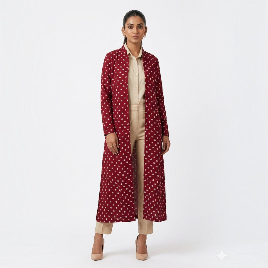 Rajwadi Maroon Bandhej Women’s Sherwani