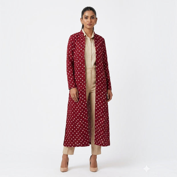 Rajwadi Maroon Bandhej Women’s Sherwani
