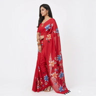 Red Handpainted Cotton Saree