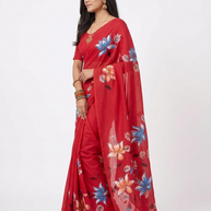 Red Handpainted Cotton Saree