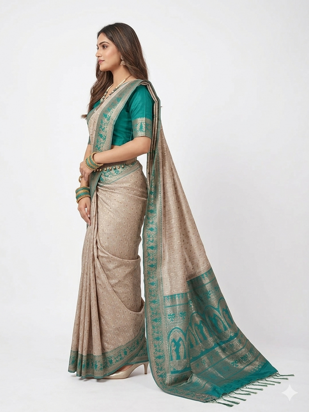 Green Golden Zari Work Silk Saree