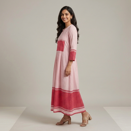 Light Pink Handloom Jamdani Cotton Dress