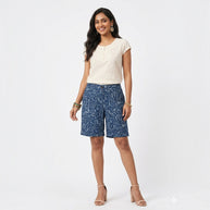 Blue Handblock Print Cotton Shorts
