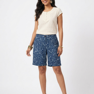 Blue Handblock Print Cotton Shorts