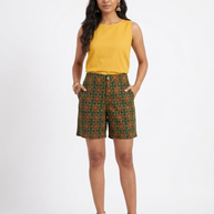 Green Ajrakh Handblock Cotton Shorts
