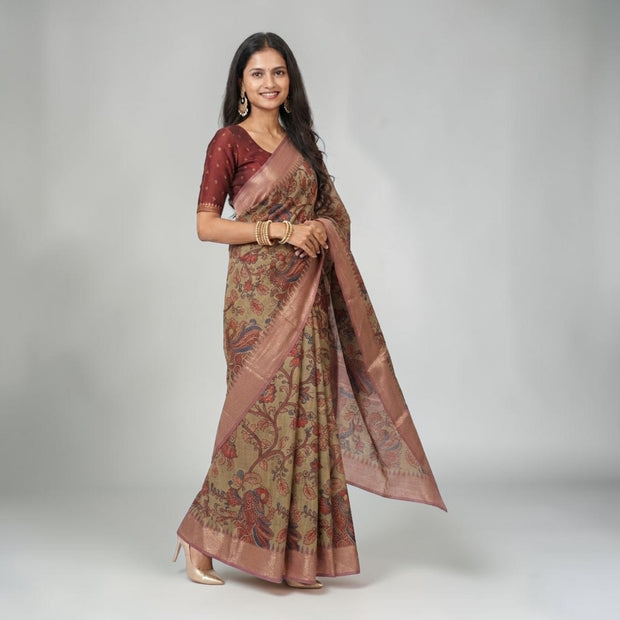 Pink Kalamkari Silk Saree