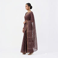 Brown Leaf Handblock Kota Cotton Saree