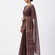 Brown Leaf Handblock Kota Cotton Saree