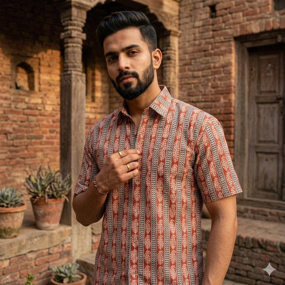 Artsy Hand Block Print Mens Shirt