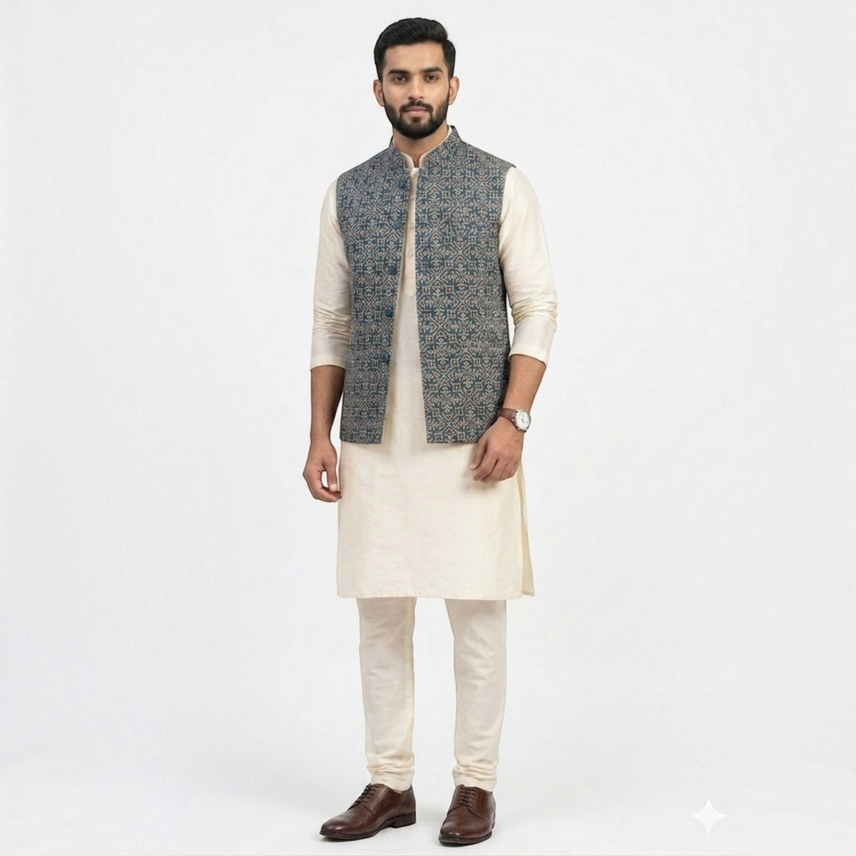 Blue Ajrakh Silk Jacket