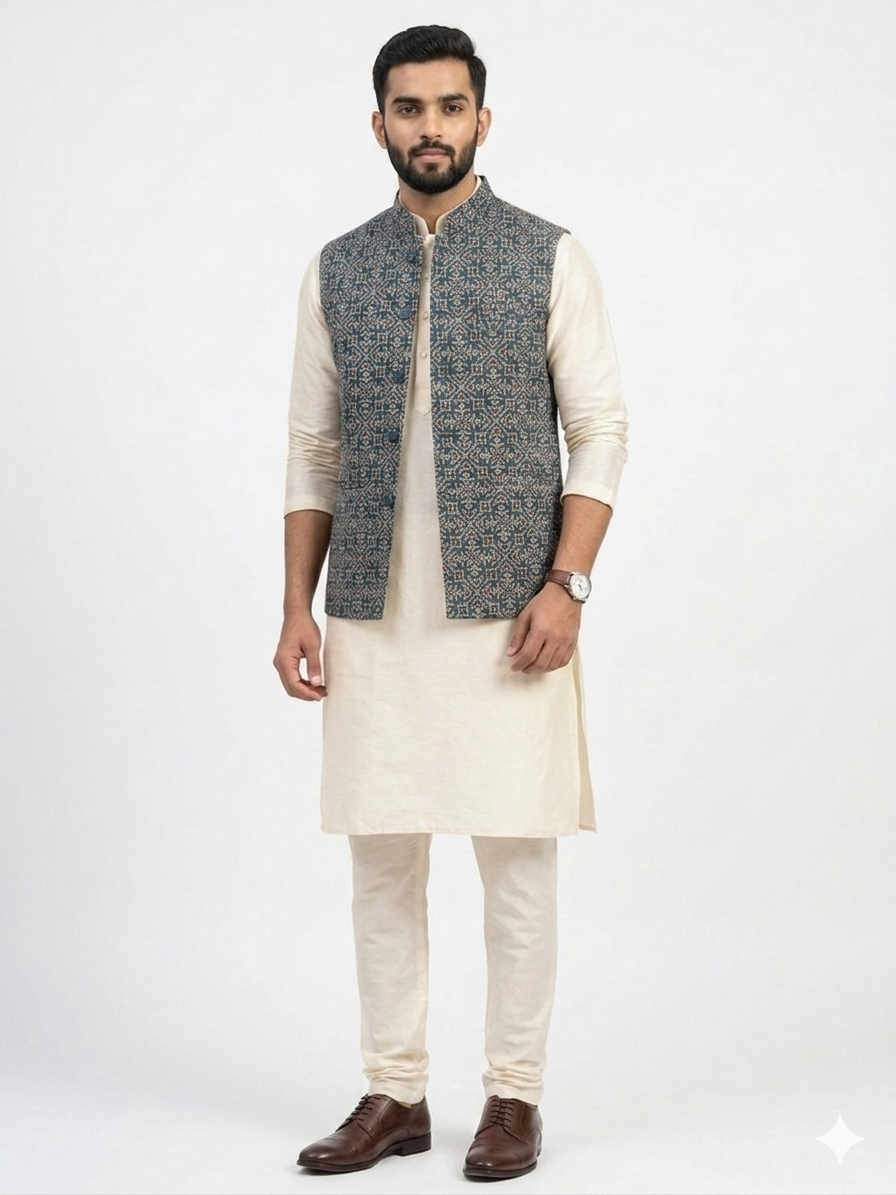Blue Ajrakh Silk Jacket