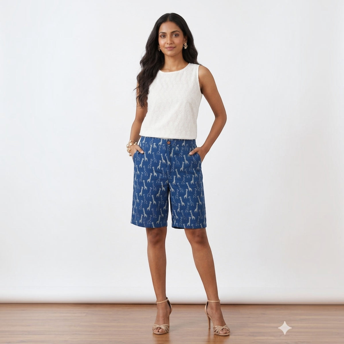 Blue Animal Cotton Shorts