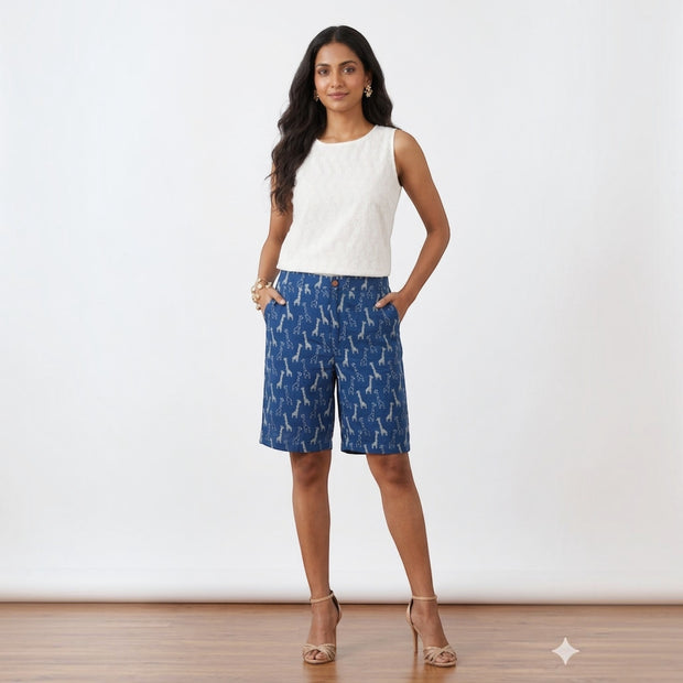 Blue Animal Cotton Shorts