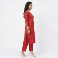 Red Handblock Cotton Kurta & Pant