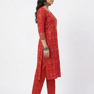 Red Handblock Cotton Kurta & Pant