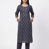 Blue Floral Handblock Cotton Kurta & Pant