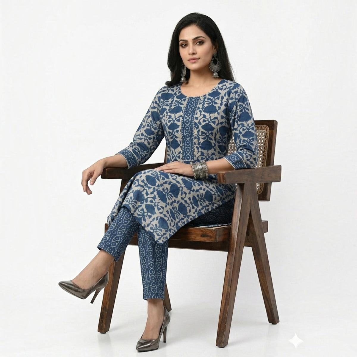 Indigo Handblock Cotton Kurta & Pant