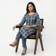 Indigo Handblock Cotton Kurta & Pant