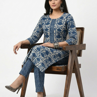 Indigo Handblock Cotton Kurta & Pant