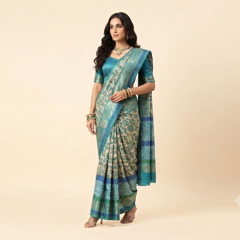 Offwhite Floral Silk Saree