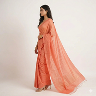 Dark Peach Golden Floral Silk Saree